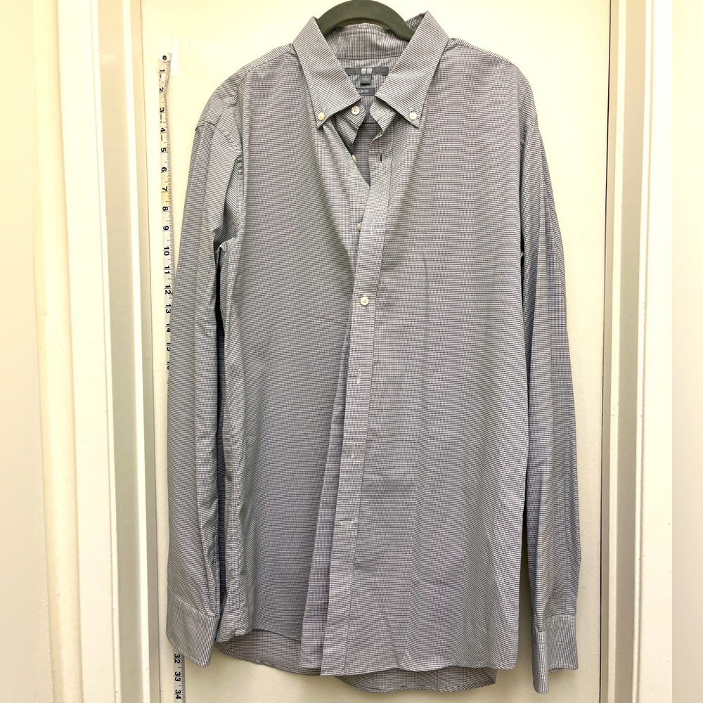 White/ black grid long sleeve collar shirt